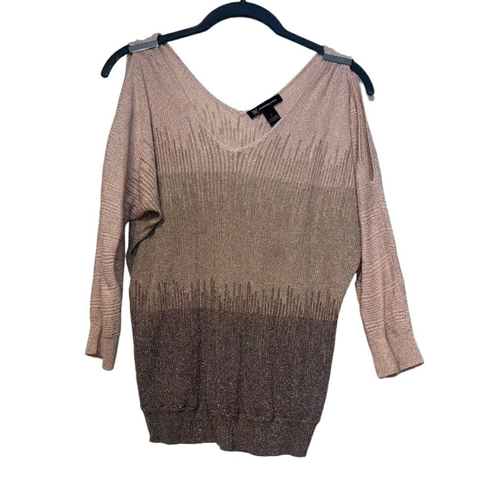 Y2K Sparkle Pink Gradient Cold Shoulder V Neck Top Size Small